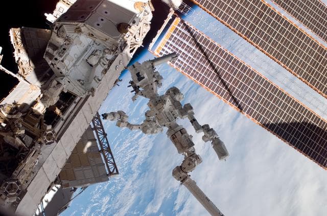 NASA image: Dextre on P1 Truss platform during Expedition 16 / STS-123 Joint Operations