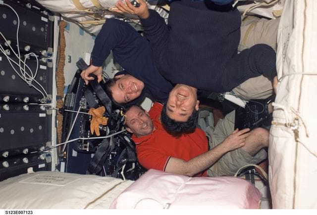 NASA image: Foreman, Behnken, and Doi in the MDDK during Expedition 16 / STS-123 Joint Operations