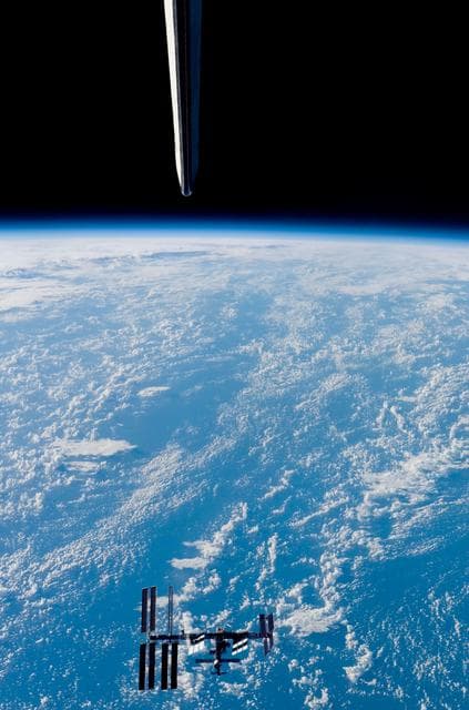 NASA image: ISS during departure of the STS-123 Space Shuttle Endeavour