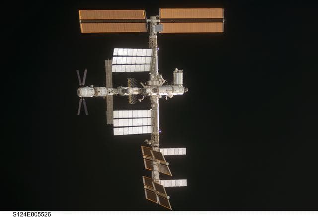 NASA image: View of ISS during rendezvous and docking activities