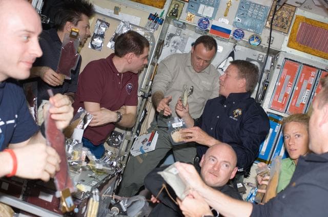 NASA image: STS-124 and Expedition 17 crew in Service module