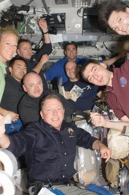 NASA image: STS-124 and Expedition 17 crew in Service module
