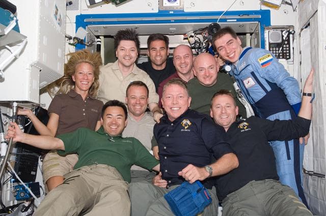 NASA image: Expedition 17 and STS-124 crew pose for on-orbit portrait
