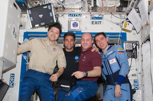 NASA image: Expedition 17 and STS-124 crew pose for on-orbit portrait