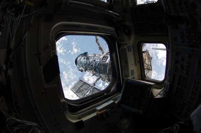 NASA image: Hubble Space Telescope (HST) during rendezvous with STS-125 Shuttle Atlantis