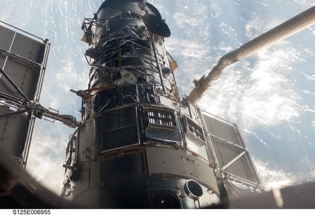 NASA image: Hubble Space Telescope (HST) during rendezvous with STS-125 Shuttle Atlantis