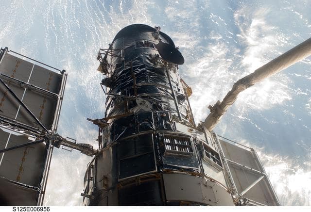 NASA image: Hubble Space Telescope (HST) during rendezvous with STS-125 Shuttle Atlantis