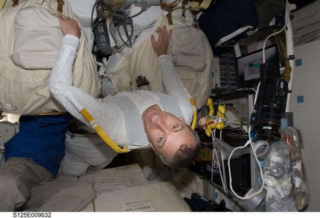 NASA image: View of MS5 Feustel posing for a photo after the completion of EVA5