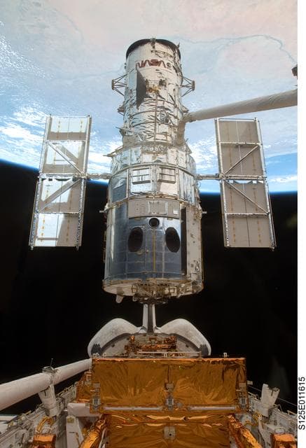 NASA image: View of HST during its release from the Shuttle Atlantis