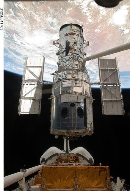 NASA image: View of HST during its release from the Shuttle Atlantis