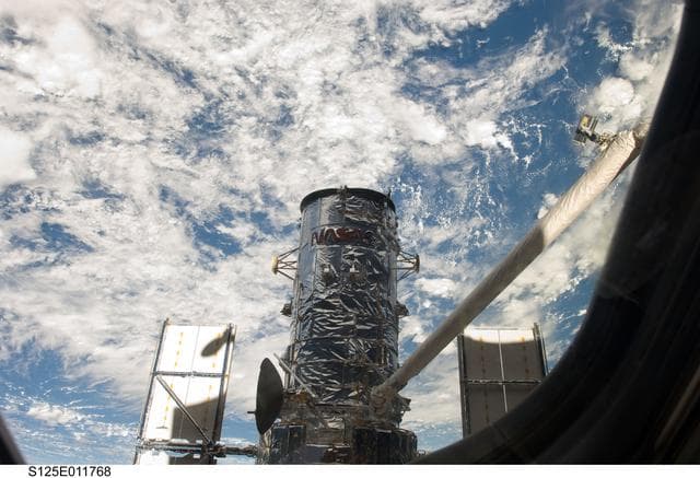 NASA image: View of HST during its release from the Shuttle Atlantis