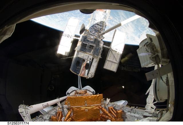NASA image: View of HST during its release from the Shuttle Atlantis
