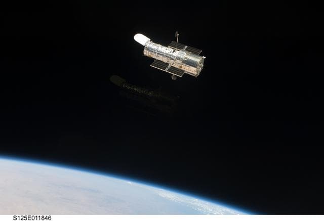 NASA image: View of the HST after being released from the Shuttle Atlantis