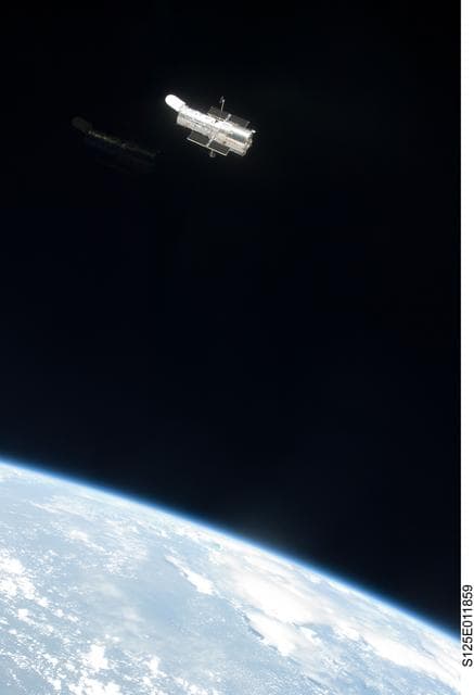 NASA image: View of the HST after being released from the Shuttle Atlantis