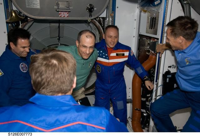 NASA image: Crewmembers in Node 2 after Hatch Opening