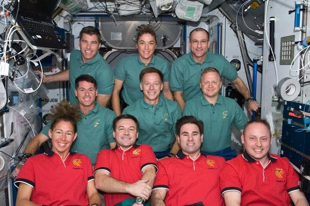 NASA image: STS-126 and Expedition 18 Crewmembers In-Flight Portrait in Node 2