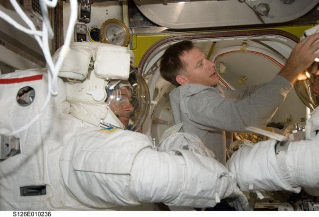 NASA image: Kimbrough and Ferguson in A/L following EVA 4