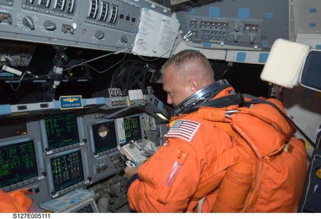NASA image: Hurley wears LES in the FWD FD of Space Shuttle Endeavor during STS-127 Mission