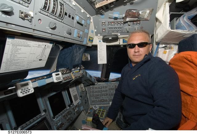 NASA image: Hurley in the FWD FD during docking activities of Space Shuttle Endeavour