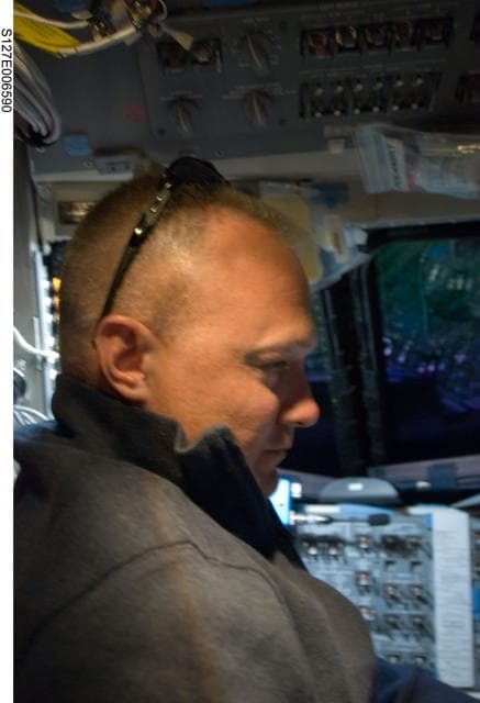 NASA image: Hurley in the FWD FD during docking activities of Space Shuttle Endeavour
