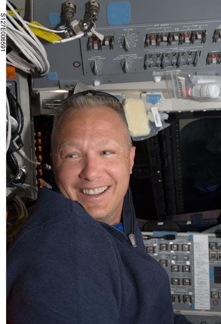 NASA image: Hurley in the FWD FD during docking activities of Space Shuttle Endeavour