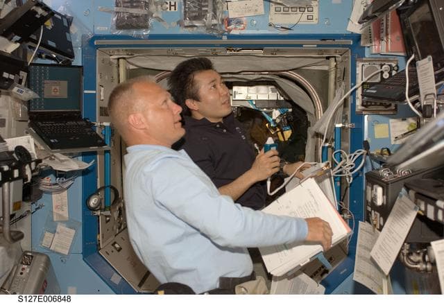 NASA image: Wakata and Hurley during EVA-1 of STS-127 / Expedition Joint Operations