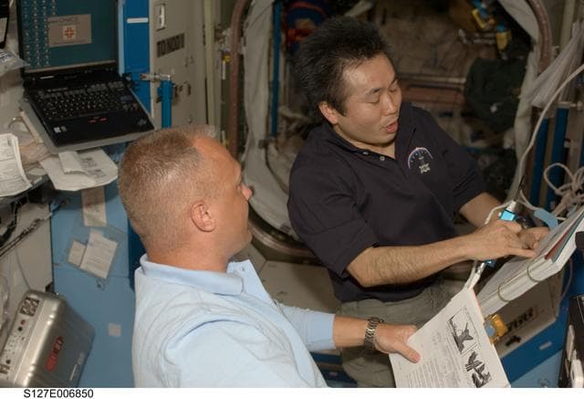 NASA image: Wakata and Hurley during EVA-1 of STS-127 / Expedition Joint Operations