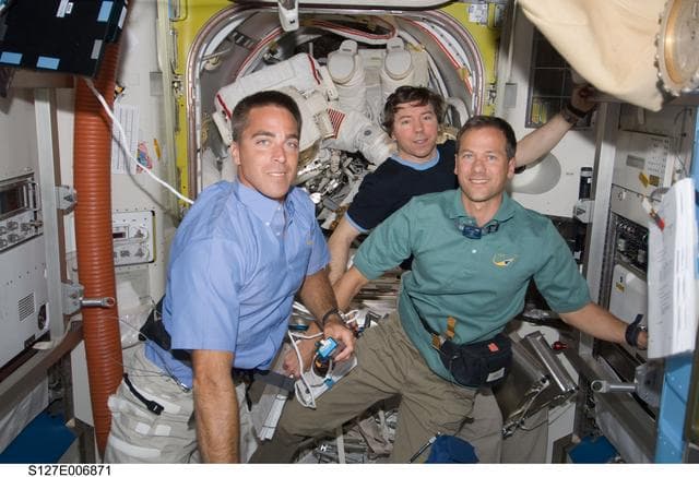 NASA image: Cassidy, Marshburn and Barratt in the A/L during STS-127 / Expedition 20 Joint Operations