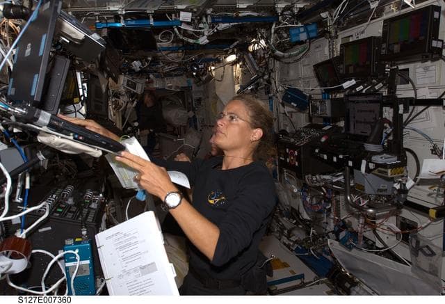 NASA image: Payette and Hurley in the U.S. Laboratory during Joint Operations