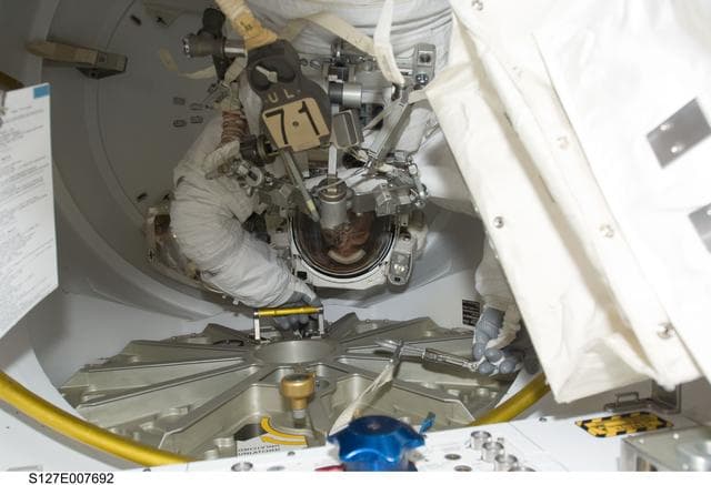 NASA image: Cassidy in his EMU during EVA-3 Preparation