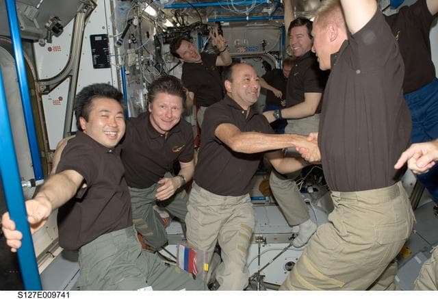 NASA image: STS-127 and Expedition 20 Crewmembers in the Node 2 during Joint Operations