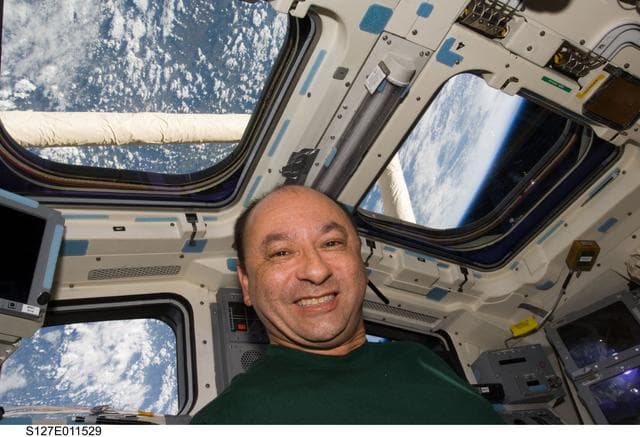 NASA image: Polansky poses for photo in the aft FD of STS-127 Space Shuttle Endeavour