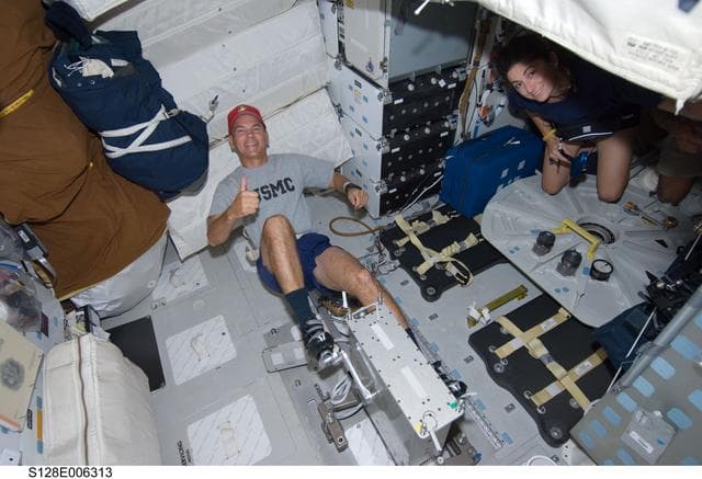 NASA image: Sturckow uses Cycle Ergometer on Middeck (MDDK) during STS-128