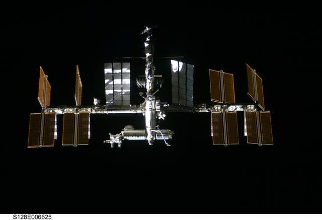 NASA image: ISS during STS-128 Approach