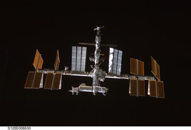 NASA image: ISS during STS-128 Approach