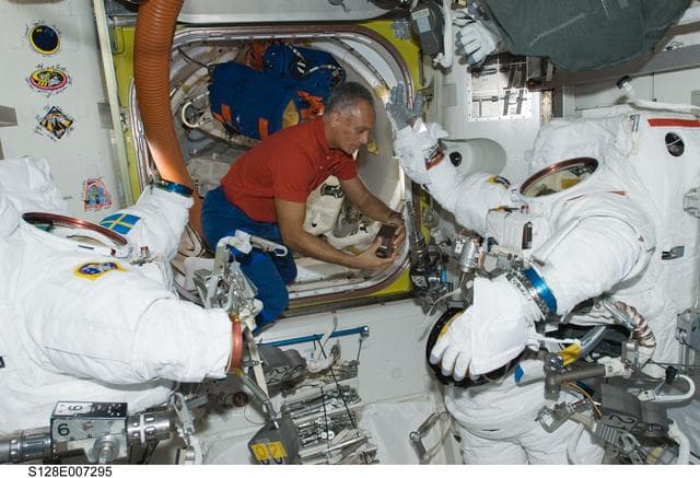 NASA image: Olivas Extravehicular Mobility Unit (EMU) Prep