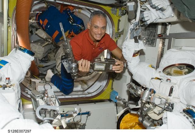 NASA image: Olivas Extravehicular Mobility Unit (EMU) Prep
