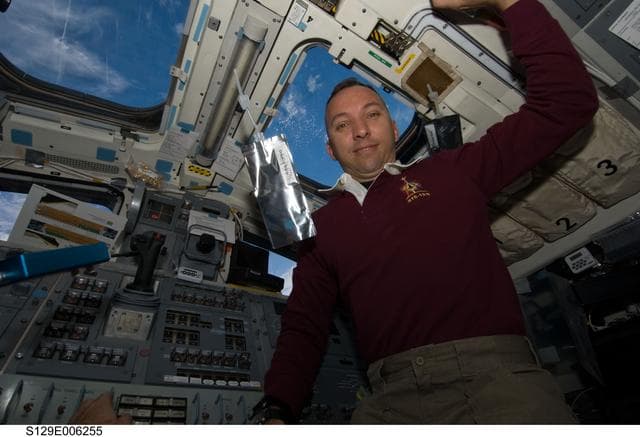 NASA image: View of MS Bresnik posing for a photo on the FD