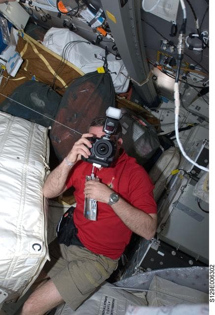NASA image: View of MS3 Foreman working on the Middeck