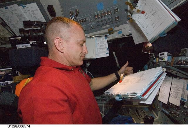 NASA image: STS-129 CDR Hobaugh working on the Atlantis FD