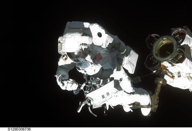 NASA image: View of STS-129 MS4 Satcher during EVA1