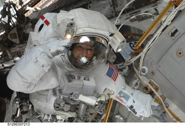 NASA image: STS-129 MS2 Bresnik poses for a photo during EVA2