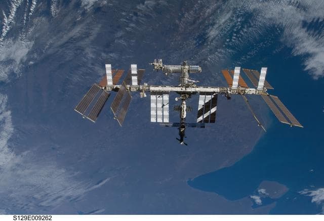 NASA image: Overall view of the ISS taken as Atlantis departs at the end of the STS-129 Mission