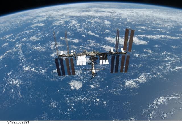 NASA image: Overall view of the ISS taken as Atlantis departs at the end of the STS-129 Mission
