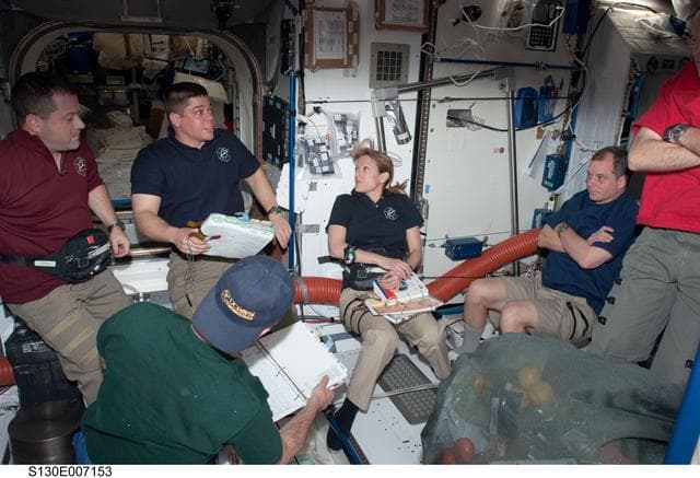 NASA image: Crewmembers in Node 2