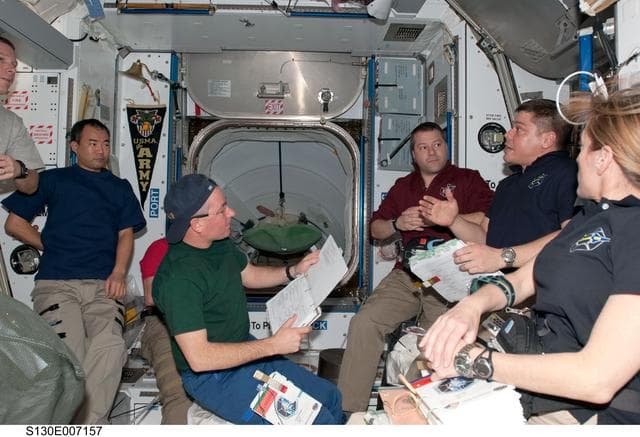 NASA image: Crewmembers in Node 2