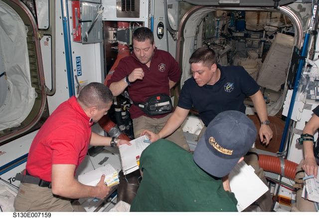 NASA image: Crewmembers in Node 2