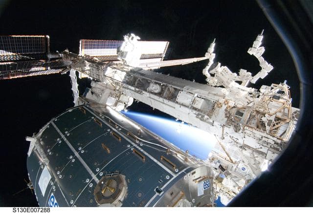 NASA image: View of Columbus and STBD Truss Segments through Shuttle Window