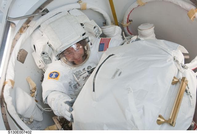 NASA image: Patrick in Crew Lock prior to EVA 1