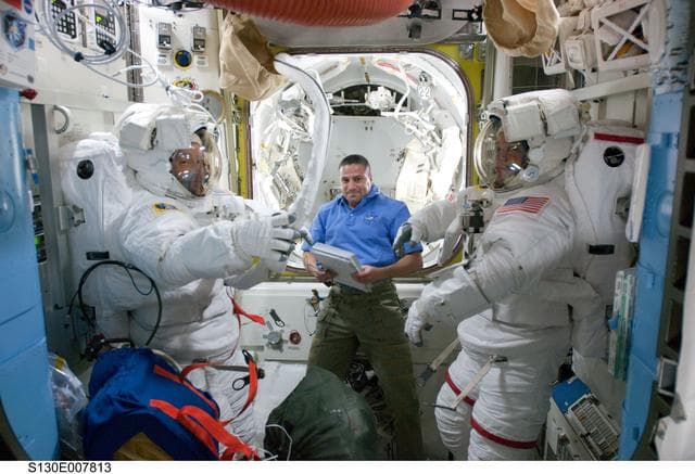 NASA image: Crewmembers in A/L prior to EVA 2